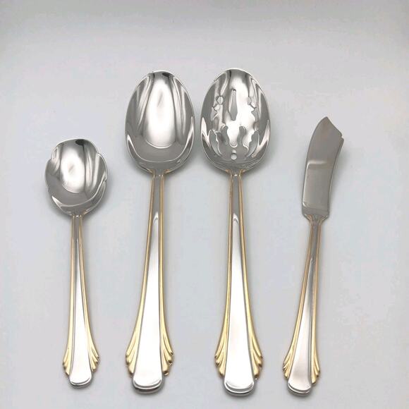 Gorham Calais Gold 4 Piece Hostess Serving Set Stainless 18/8 Flatware Glossy - Picture 1 of 3